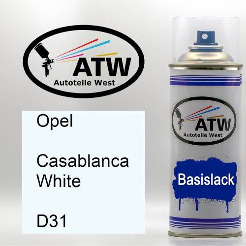 Opel, Casablanca White, D31: 400ml Sprühdose, von ATW Autoteile West.